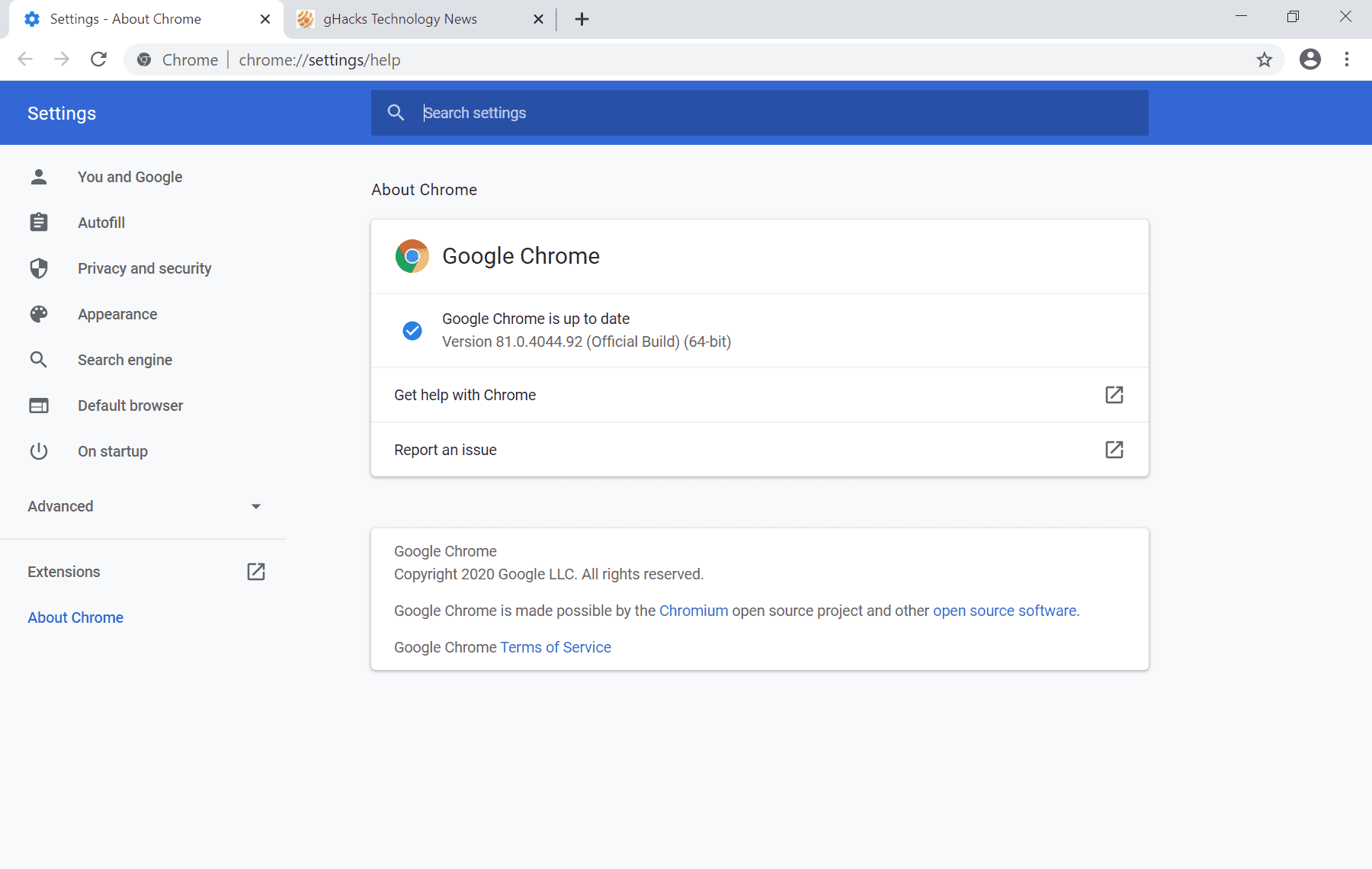 Google Chrome Update 81